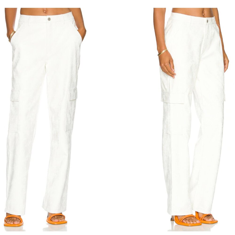 AFRM Noe Faux Leather Cargo Pant White/Snake Emboss. Size 26.